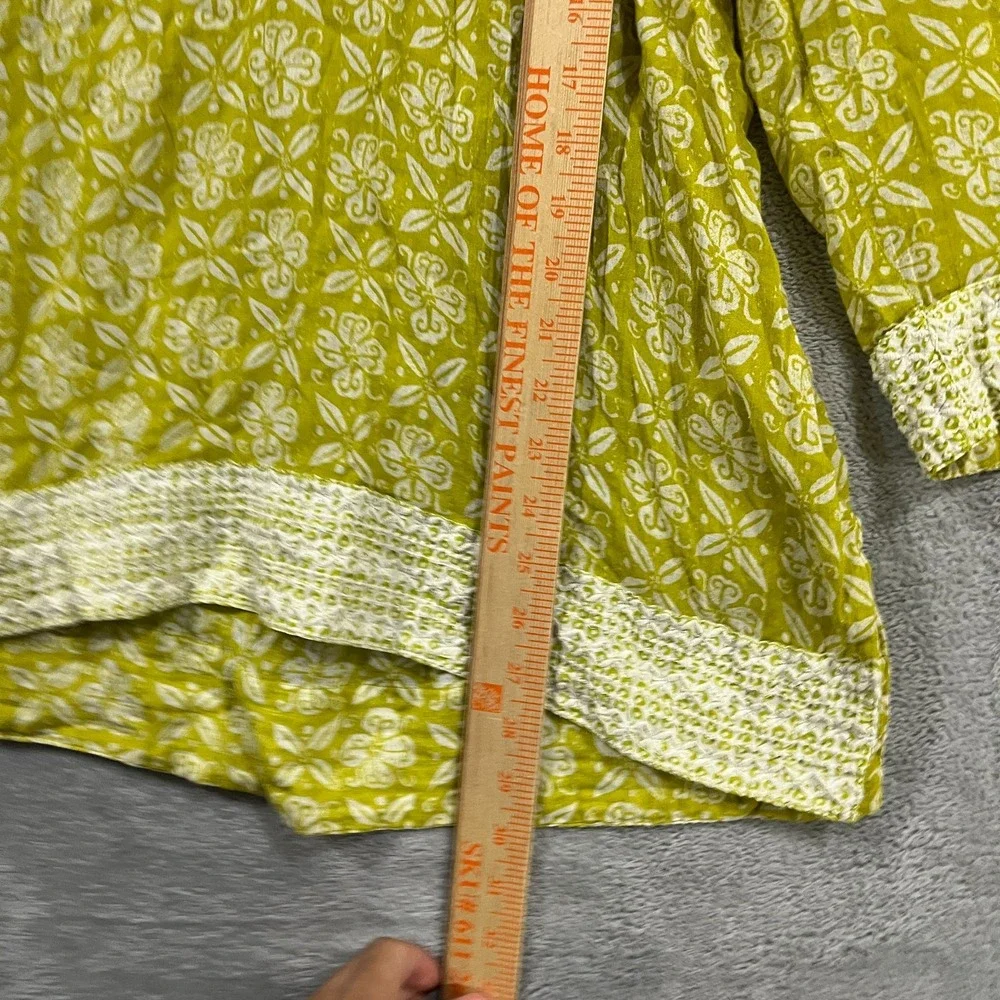 Sigrid Olsen Blouse Womens XL Embroidered Tunic Top 3/4 Sleeve Lime Boho - Picture 5 of 8